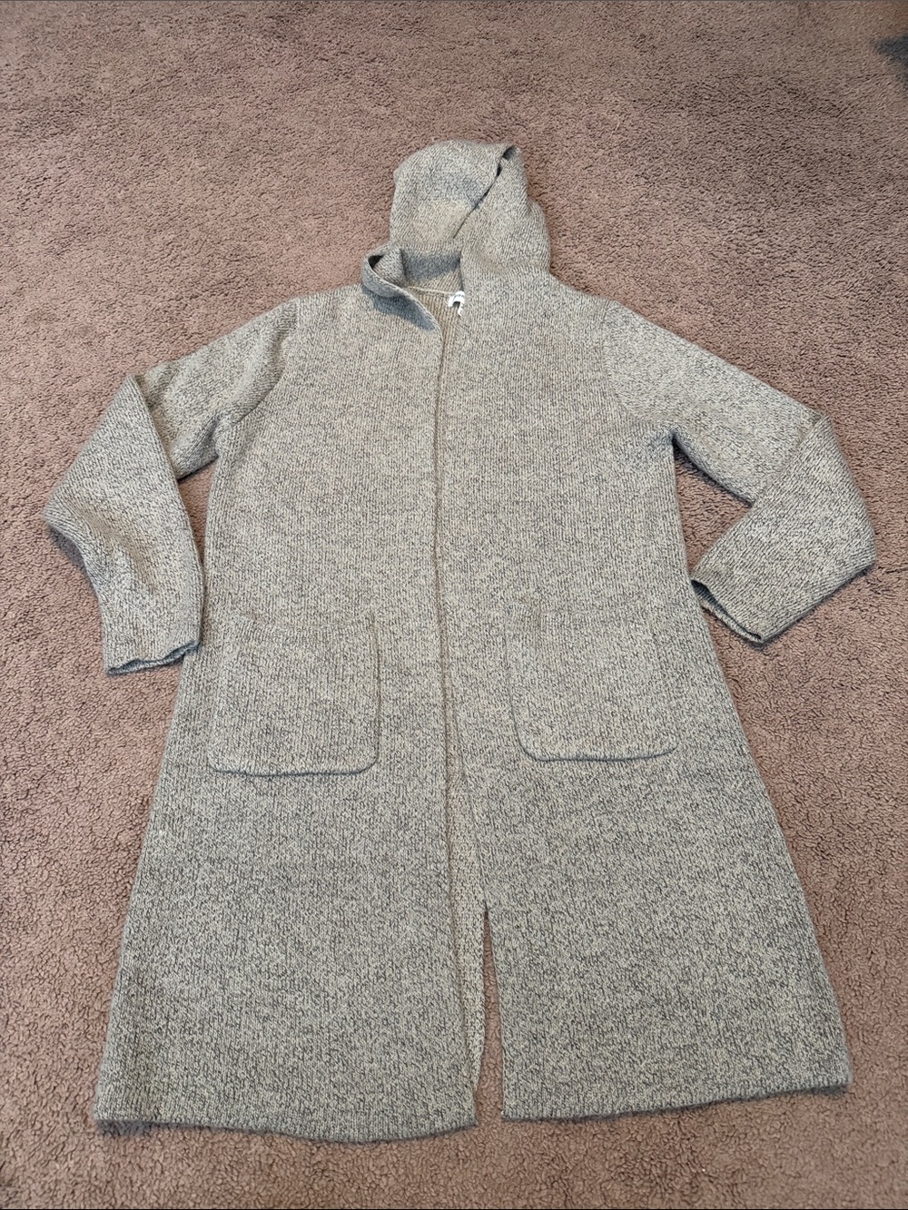 Monteau Open-Front Hooded Knit Cardigan in Light Gray